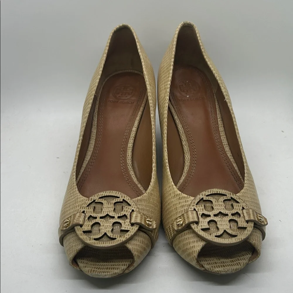 Tory Burch Sexy Tan Peep-Toe Wedge Heel Shoes **Size 8.5** 🔥🔥 - Picture 2 of 12